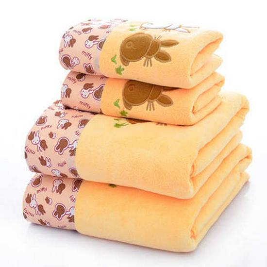 4-Piece Coral Fleece Lace Bath Towel Set - Super Absorbent and Soft, Thickened with Embroidery, Suitable for All Seasons.