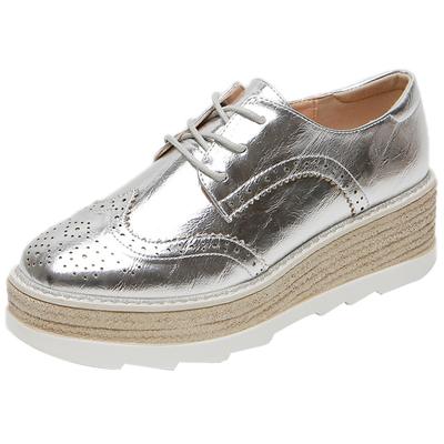 British Style Block Thick Soled Shoes, Sponge Cake Shoes, Lace Up Single Shoes, Small Leather Shoes Versatile Korean Version, Spring New Model HZB