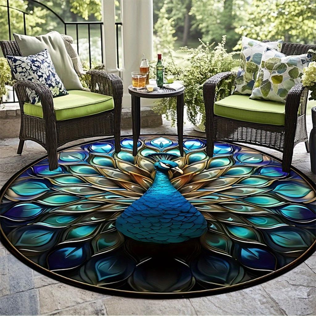 Crystal velvet carpet1pc Peacock Printed pattern Round Area Mat for Living Room, Bedroom, or Dining Room with Simple Design and