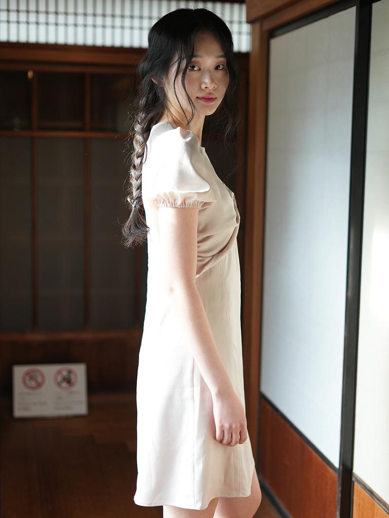 Laengaenlu Roselle Twist Mini Dress(Roselle)_Beige