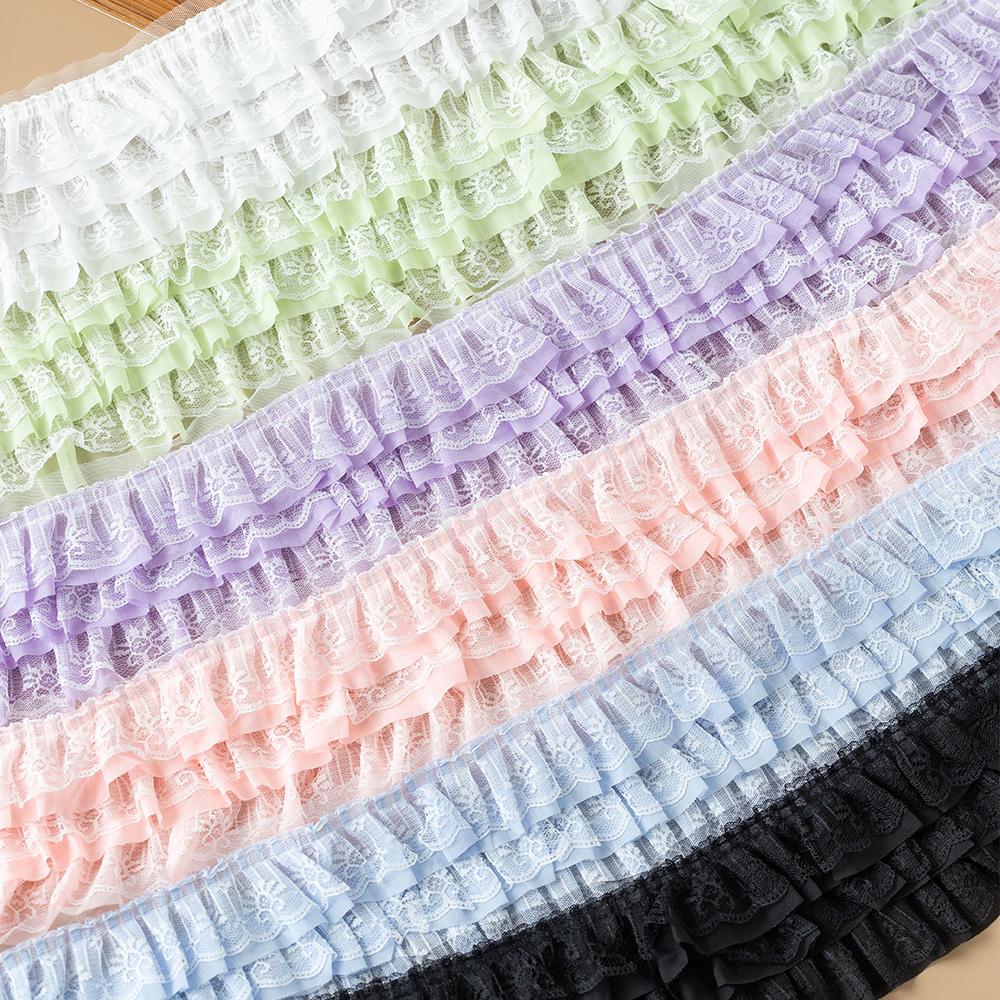 13cm Wide White Black Three Layers Lace Trim Ribbon Pleated Mesh Chiffon Fabric For Sewing Dress Decor Collar Hair Accessories