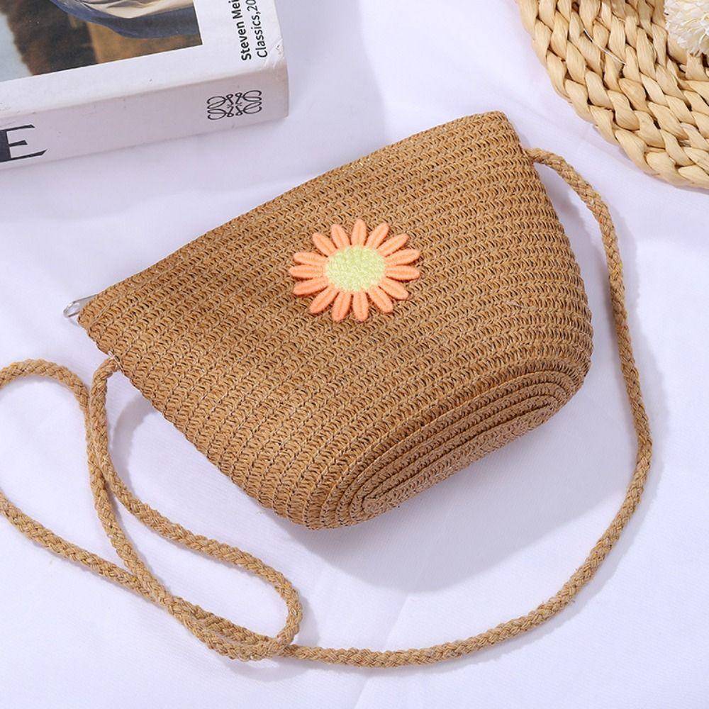 Coin Purse Woven Straw Bag Shell Shape Handmade Summer Beach Bag Shoulder Bags Kid Children