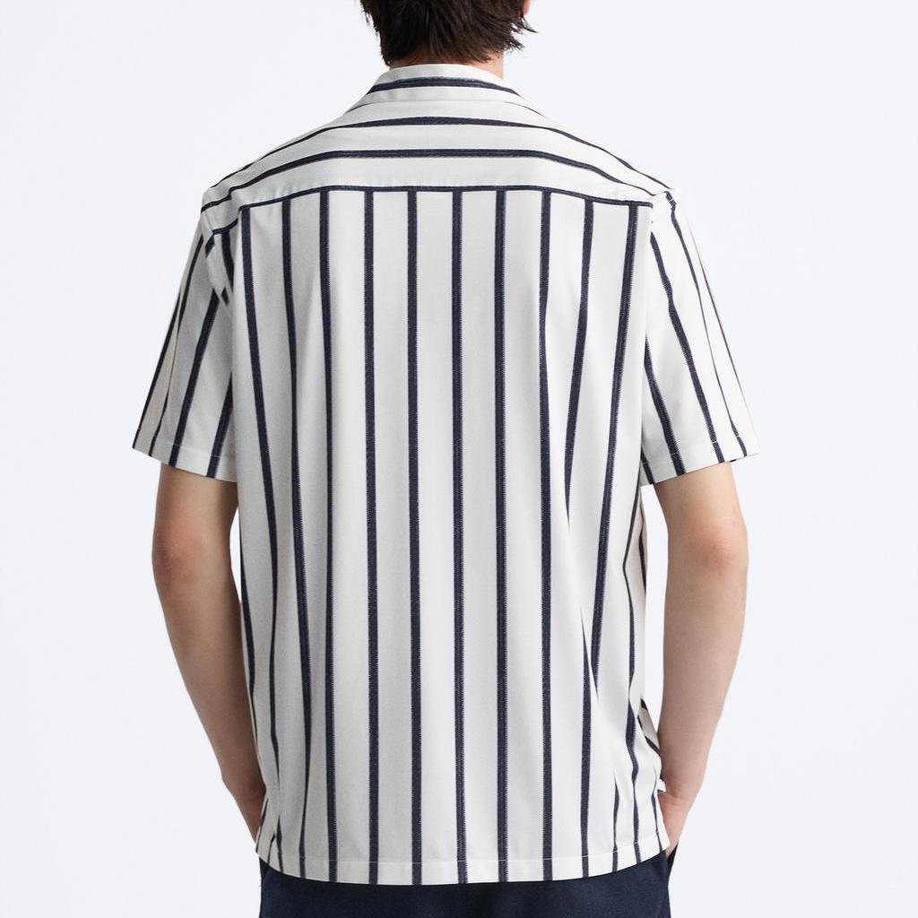 Zara American Vintage Pánská košile s krátkým rukávem a pruhovanou klopou Bílá 7545436-250