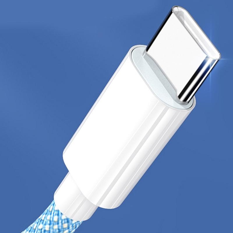 High Efficiency 2m Type C Charging Cable Power Adapter Line Wire Cord for Smartphone Earbud Braided Design Easy to Use