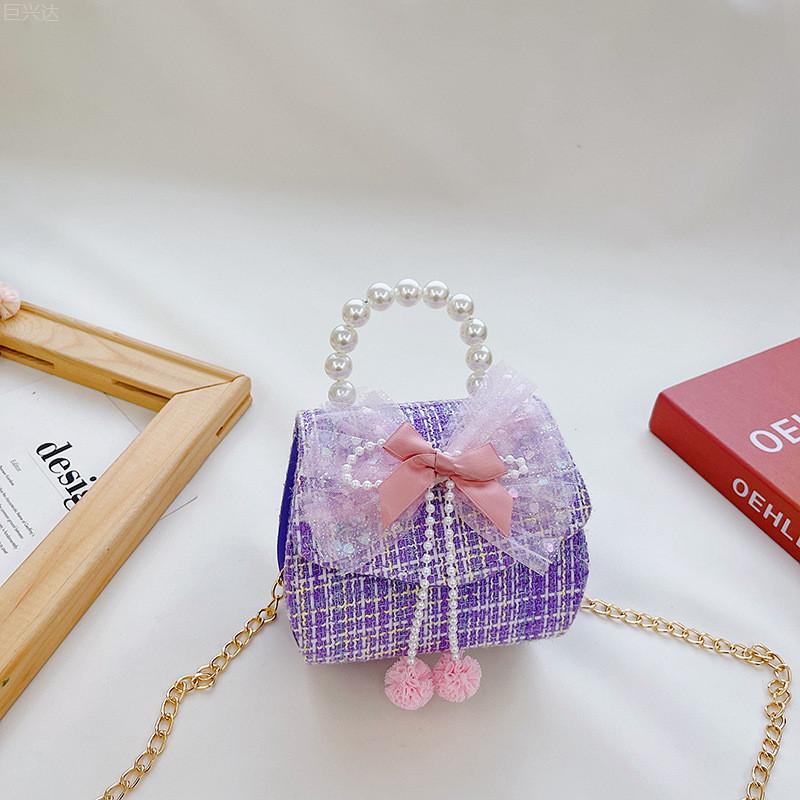 Stylish Kids Fashion Handbag For Autumn Winter With Elegant Bow Design And Pearl Accent