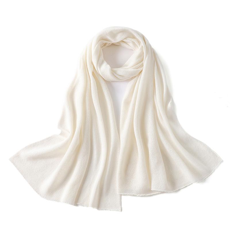 

Высококачественный шарф из 100% чистой шерсти, женский зимний расширенный и утолщенный универсальный однотонный большой платок, теплый студенческий шарф 165cm белый
