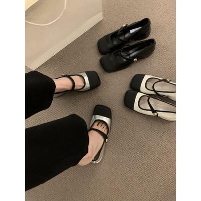Französisch kleiner duftender Stil Farbabstimmung quadratischer Kopf Mary Jane kleine Lederschuhe Damen dicker Absatz sanfte Abendschuhe mittlerer und hoher Absatz Loafer
