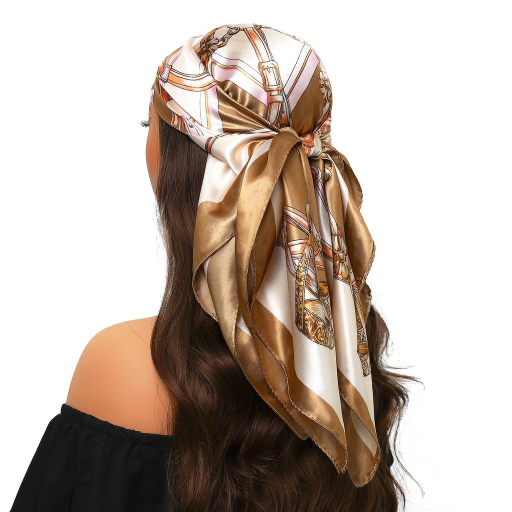 Silk Scarves Women Luxury Brand Summer Fashion Designer Head/Hair Scarf 90*90cm Hijab Bandana Cheveux Foulard Femme 90X90CM