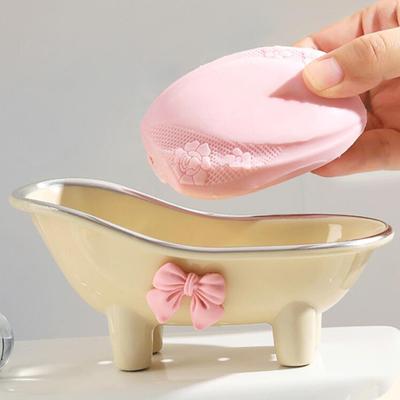 Portasapone con fori di scarico Design con fiocco ad alta resistenza Contenitore per sapone da bagno a forma di vasca facile da pulire