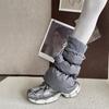 Lamb Fleece Trim Padded Puffer Leg Warmers with Cute Plush Balls for Women Warm Thermal Quilted Boot Cuffs Foot Covers