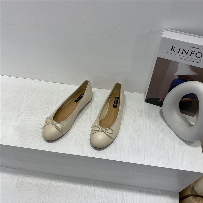 

Flat Ballet Single Shoes Women s Shoes Spring Bow Night Wind Fairy Soft Leather Soft Sole Grandma Spring Shoes 40 бежевый