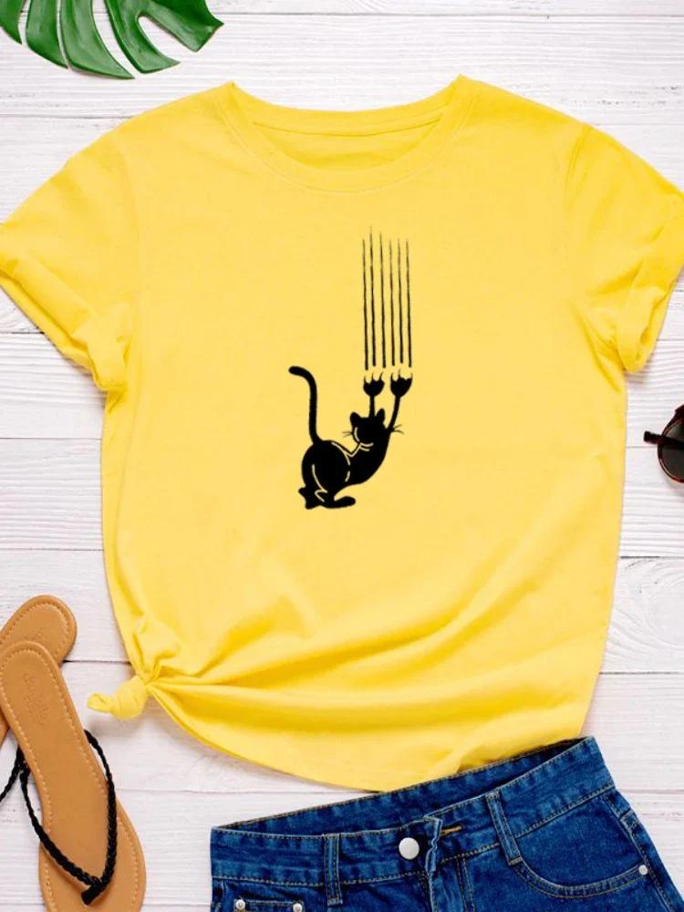 Funny Cat Scratch Print Women T Shirt Short Sleeve O Neck Loose Women Tshirt Ladies Tee Shirt Tops Clothes Camisetas Mujer