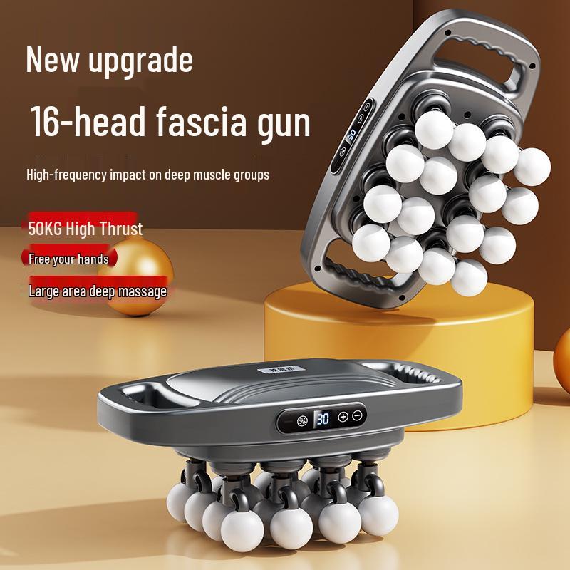 Customizable Sixteen-Head Rechargeable Fascia Massage Gun with Strong Vibration for Waist & Back