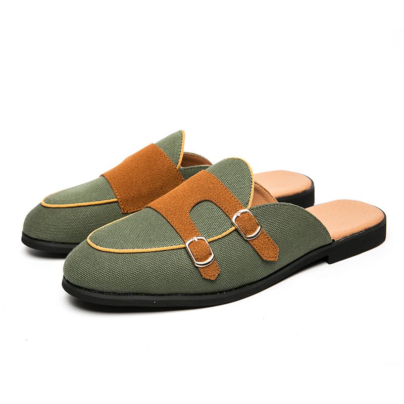 Fashion Men Summer New Half Tug Sandals PU Breathable One Step Business Fashion High Quality Slippers Gentleman Italian Men Slippers