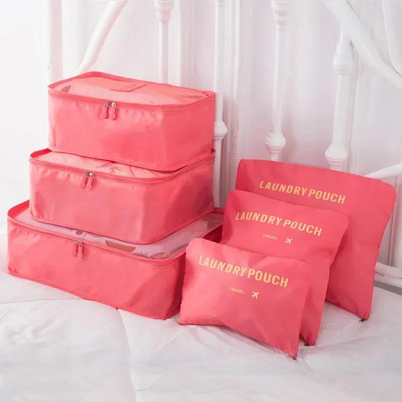6Pcs/Set Travel Organizer Storage Bag Set Bedroom Living Room Home Closet Bags Clothes Organization Pouch Suitcase Solid Color