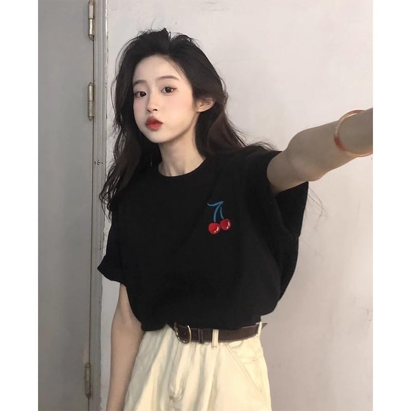 Pure Cotton Cartoon Printed Pure Cotton Heavy T-shirt Short-sleeved Women's Loose and Fashionable Round Neck Short-sleeved Top Bottoming Shirt