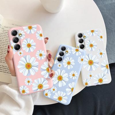 Capa de silicone macia com padrão floral para Samsung M35 A55 Xiaomi Redmi Note Poco C65 iPhone 15 Huawei Honor Realme Capa protetora de câmera à prova de choque