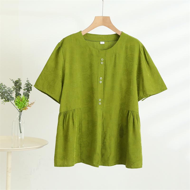 

Женский летний топ из хлопка и вискозы большого размера свободного кроя - Универсальный и стройнящий для мам среднего возраста 4XL