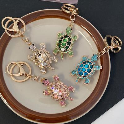 Colorful Rhinestone Turtle Keychain - Cute Car Accessory and Creative Gift