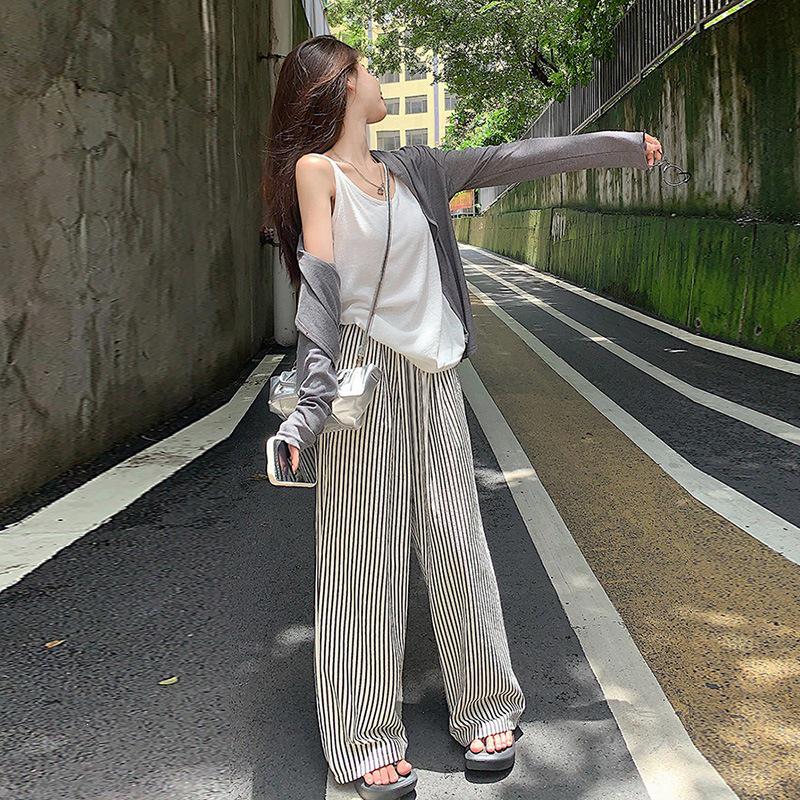 Summer 2026 European Wide-Leg Striped Maternity Pants - Trendy Spring Fashion 2XL