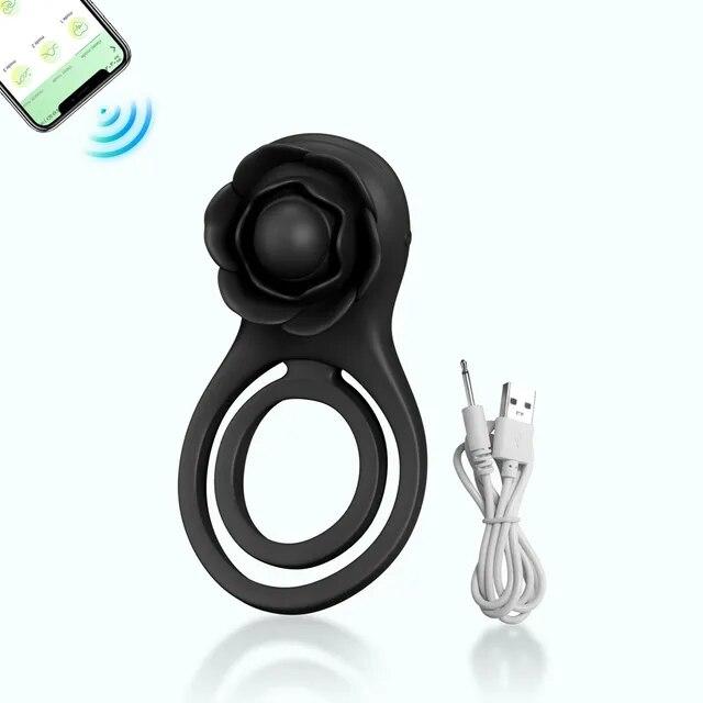 Rose-Toy Bluetooth APP Vibrátor na penisový kroužek pro muže Zámek spermatu Mužské erekční kroužky Zpoždění ejakulace Sexuální hračky pro páry