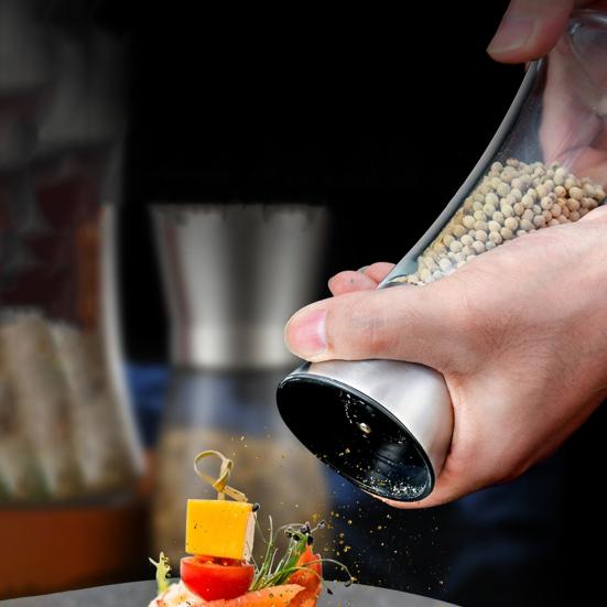 Pfeffermühle Edelstahl Einstellbar Manuelle Gewürzmühle Schwarzer Pfeffer Meersalz Kreuzkümmel Mühle Transparenter Körper Küchenwerkzeug