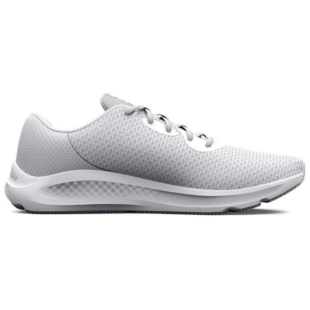 Under Armour Charged Pursuit 3 White Metallic Silver Men Sneakers 3024878-101