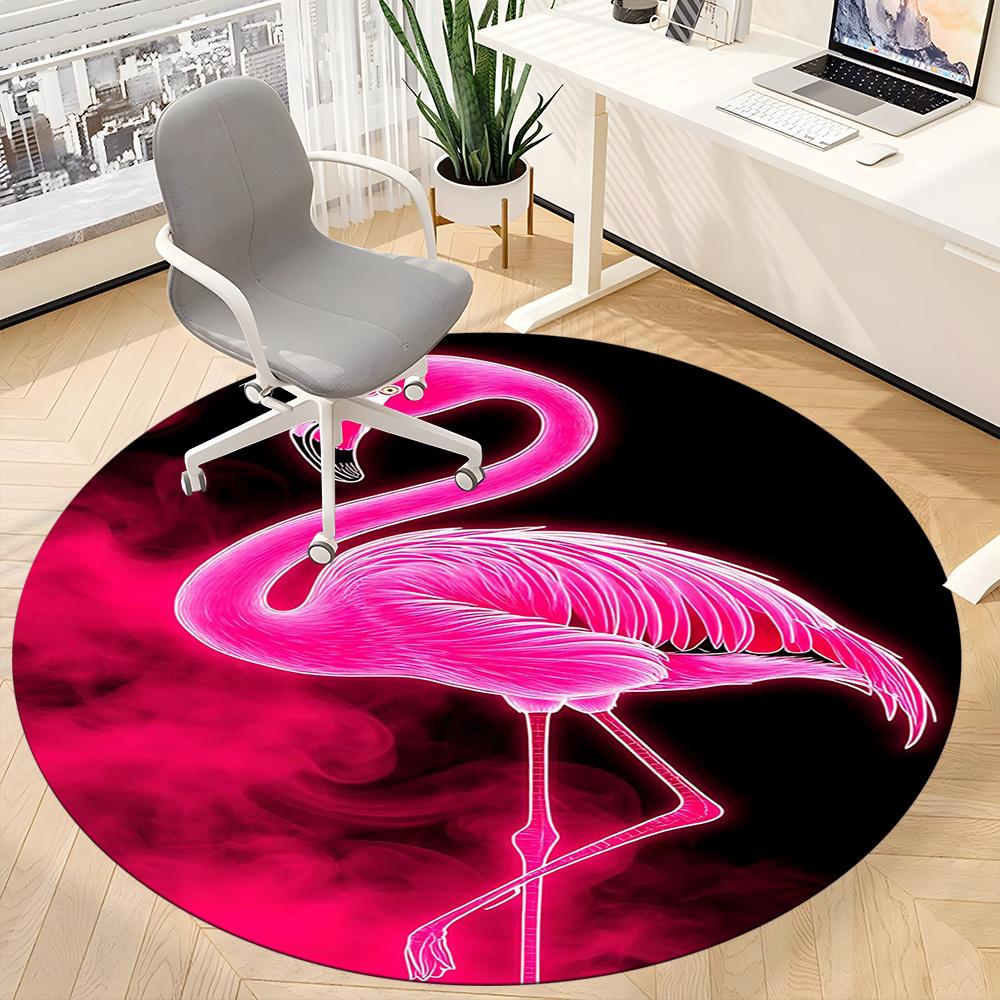1pcFlamingo Neon Office Round Area Rug, Indoor Mat Suitable ForOffice, Under Office Chairs Bedroom Living Room Home Decor, Room Deco 052