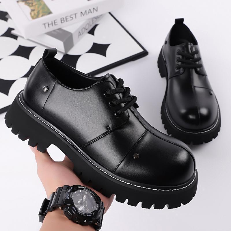 2025 Men's Thick Sole Derby Shoes: Height-Boosting, Trendy Big Head Leather, High Street British Style.