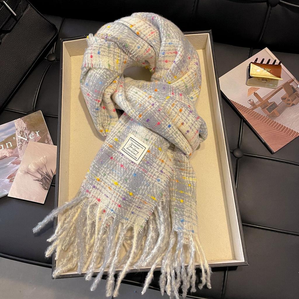 Atmosphere blue coffee plaid scarf women's new warm versatile plaid scarf student couple thickened shawl