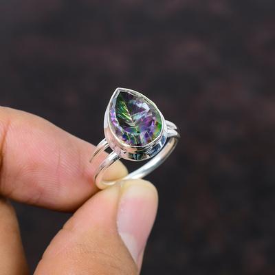 Rainbow Mystic Topaz Ring 925 Sterling Silver Ring Top Quality Gemstone Jewelry Adjustable Ring Handmade Boho Ring Gift For Her Decent Ring