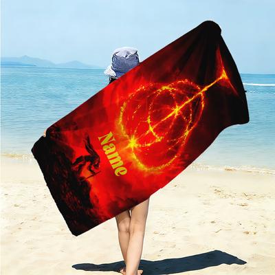 Personalized "Flame Warrior's Name" Beach Towel Microfiber Beach Towel Thin Absorbent for Beach Swimming Yoga Bath Sports. 091056