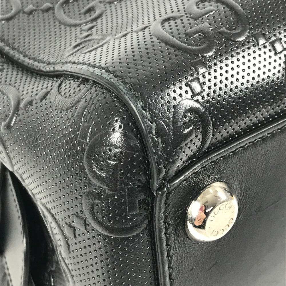 GUCCI 625774 GG embossed logo Bag Tote Bag Shoulder Bag Leather Black