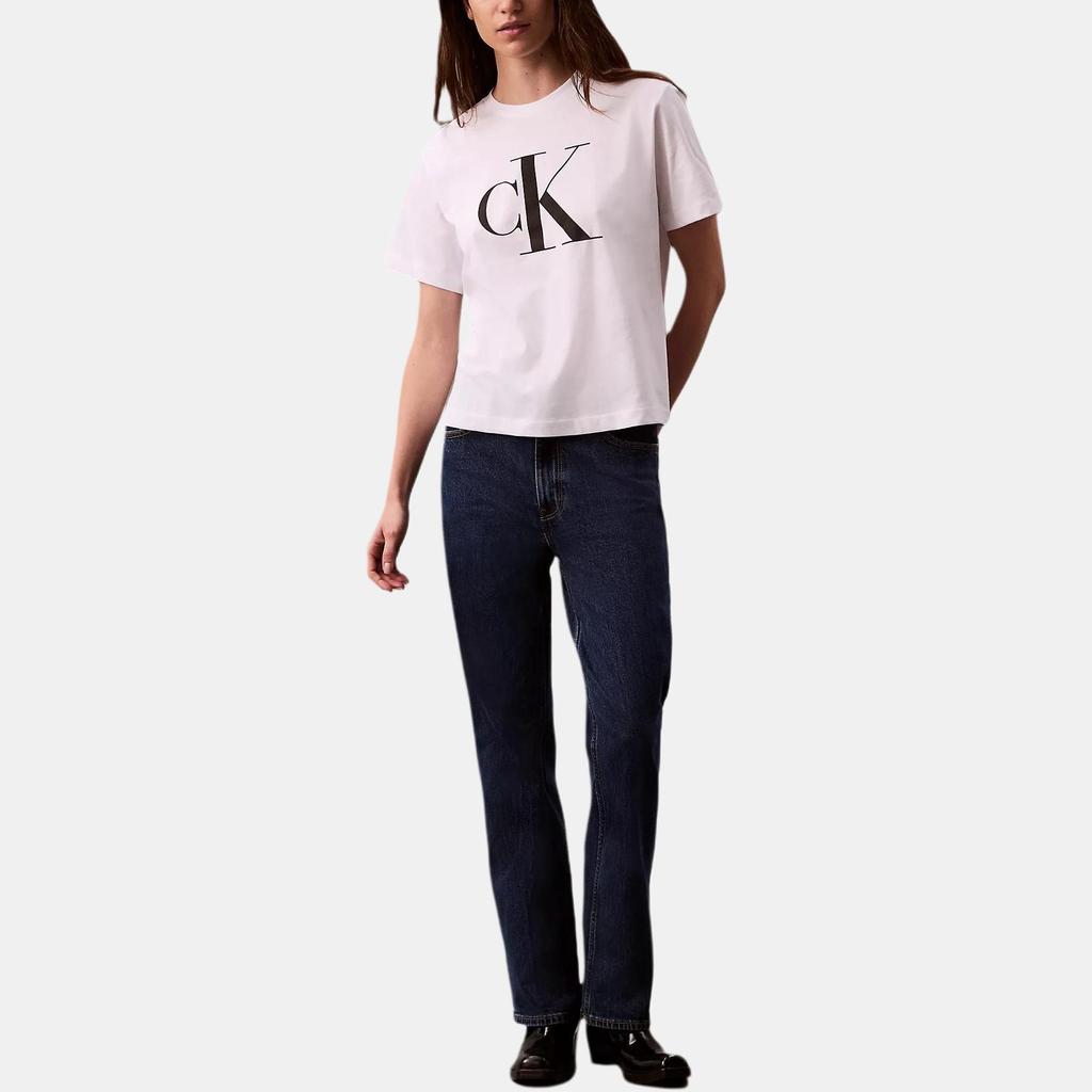 Calvin Klein Buchstabe Weich Atmungsaktiv Locker Rundhals Kurzarm T-Shirt Damen Tops Strahlend Weiß 40WL966-110