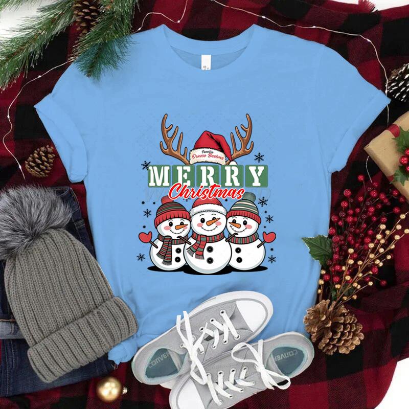 Feliz Natal Fofo SnowUnisex Camisetas Gráficas Mulheres Festa de Natal Camiseta Combinando Camiseta Festiva de Feriado Ano Novo FeVestuário Unissex