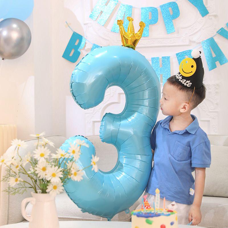 Gradient Color Crown Number Balloon Pillar, 32-40 Inch, First Birthday Party Decoration