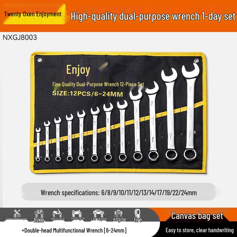 10-Piece Double-Head Wrench Set - Chrome Vanadium Steel for Automotive Repair