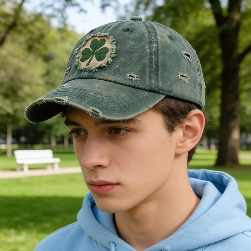 Gorra de Algodón Bordada Verde Festiva con Trébol Perfecta Para Fiesta del Día de San Patricio y Evento al Aire Libre Y08E