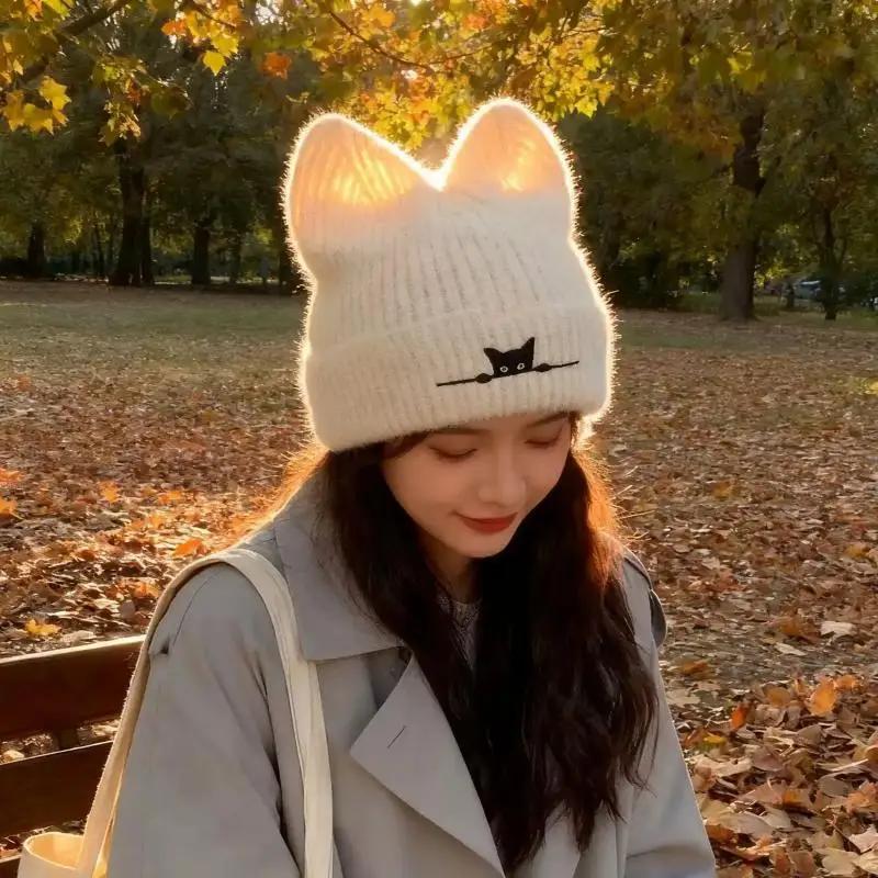 Cat Ear Beanies Skullies Women Winter Warm Plush Cartoon Thermal Cap Korean Girl Outdoor Snow Pullover Hats