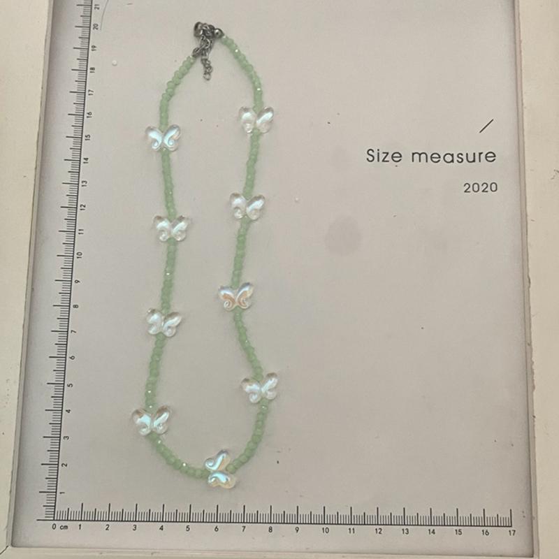 Y2K Glass Heart Star Butterfly Bead Pendant Necklace Bracelet for Women Clavicle Chain Fashion Valentines Day Gifts