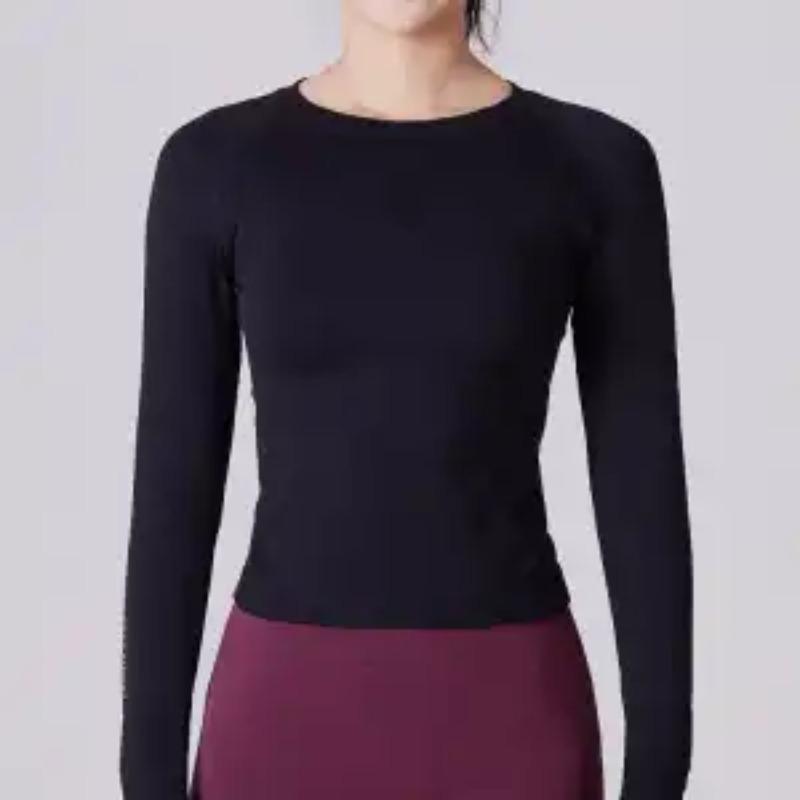 Women Dusty Pink Seamless Long Sleeve Crew Neck Fitted Workout Top