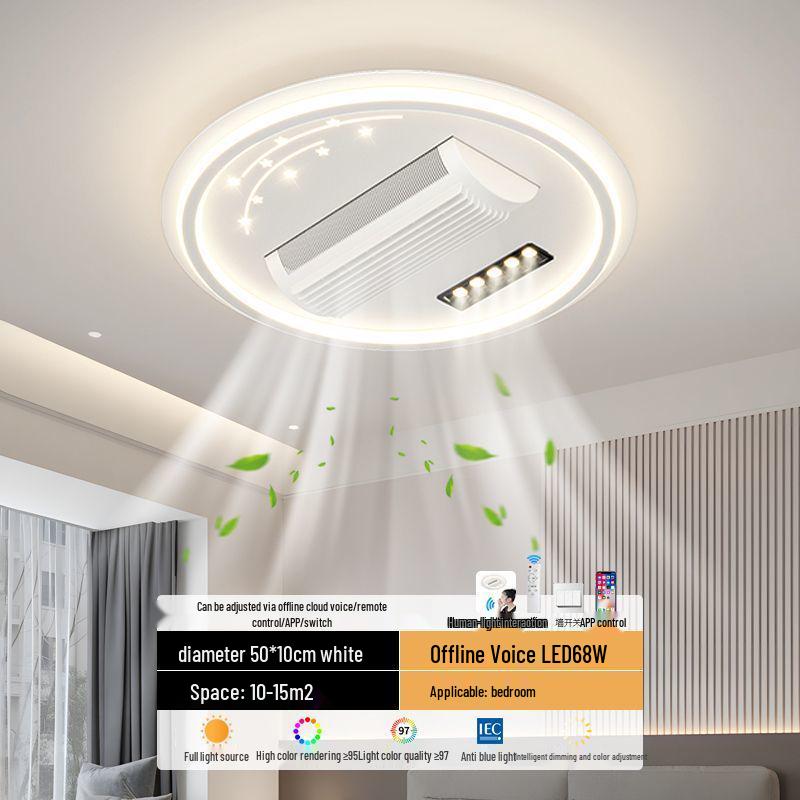 Leafless Ceiling Fan Light: Modern Smart Voice-Control Tricolor for Living Room & Bedroom - 110V, English