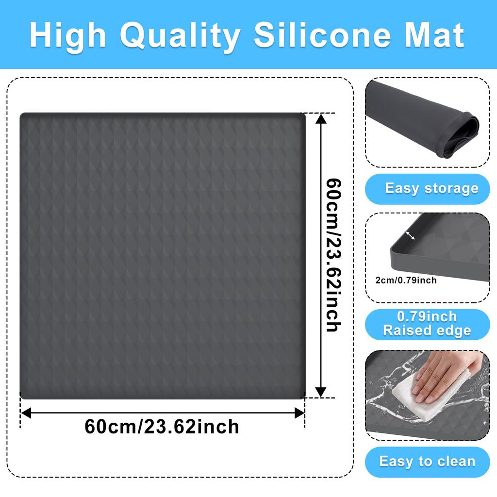 24x24in Mini Fridge Mat Silicone Refrigerator Floor Protector with Raised Edges Versatile Non-slip Washing Machine Dust Cover