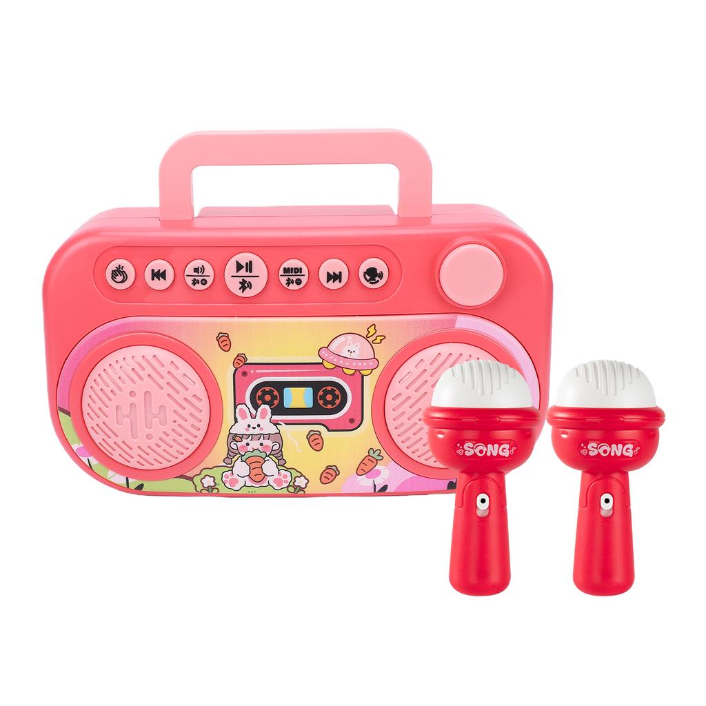 Wireless Kids BT Karaoke Machine with 2 Microphones Portable Singing Speaker Handles Easy Storage Music Toy for Boys