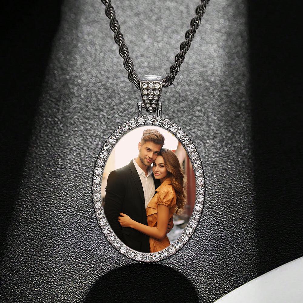 European Hip Hop Personalized Round Photo Men's Necklace