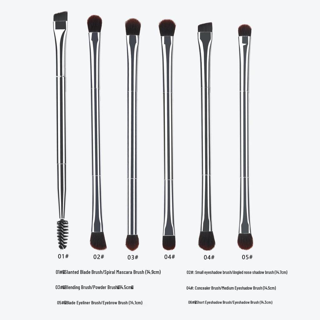 Silver Double-Ended Brow & Eye Makeup Kit: Brush, Pen, Mascara, Curler, Eyeshadow, and Concealer Tools