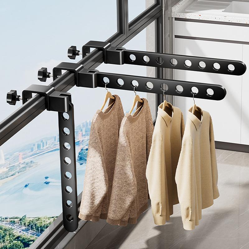 Foldable Rotatable Black Clothes Rack Clothes Hangers Wall Mounted Hanger Drying Rack Spacesaving Aluminum Clothes Organization