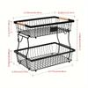 2-Tier Metal Fruit Basket with Banana Hooks, Durable Black Wire Storage Rack for Kitchen Countertop, Multi-Functional Storage