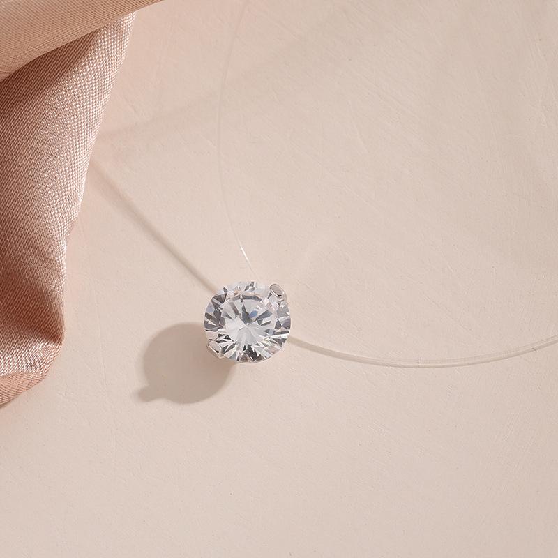 Colar transparente com pingente de contas redondas e linha de pesca para mulheres com cubo de açúcar fresco, pérola, corrente de clavícula, corrente de pescoço