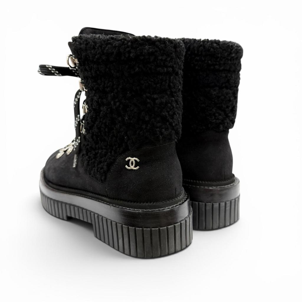 Great CHANEL Short Boots Coconeige Black Suede Leather Women 36 G37813 Used